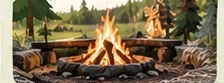 Illustrasjon av bålplass i skogen